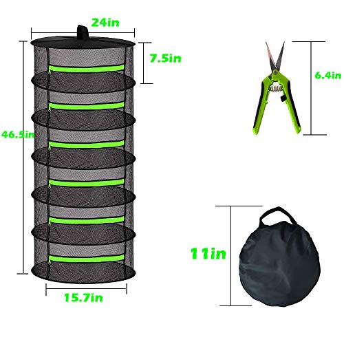 Herb Drying Rack Net 6 Layer 2ft Black Mesh Hanging Plant Drying Rack net with Green Zipper and