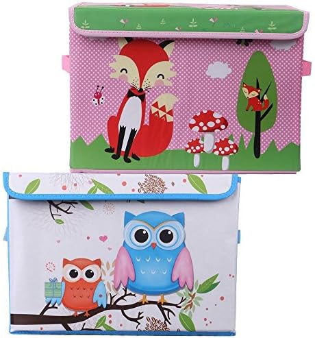 UberLyfe Blue & Pink Foldable Storage and Toy Box - Fox & Owl Design (KSB-996-1082)