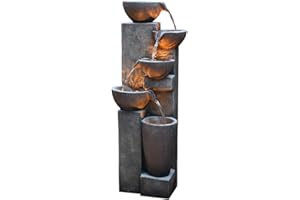 SunJet 5-Tier Outdoor Water Fountain Resin Fountain Decor with LED Lighting Natural Polyresin Looking Stone Decor for Garden Patio Fold Court Yard Deck 12.99" L x 13.78" W x 39.76" H