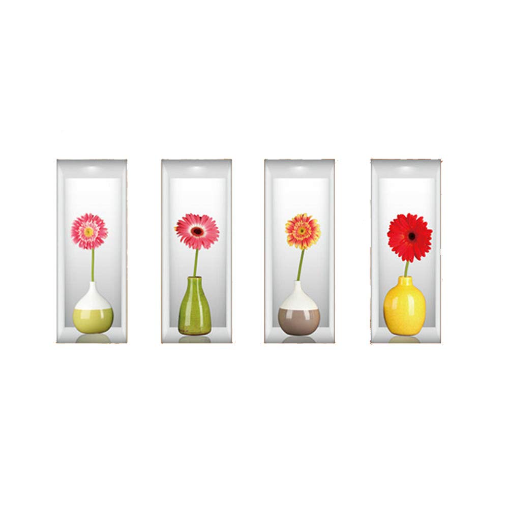 3D Artificial Flower in Vase Set of 4 Vinyl Wall Sticker - Daisy