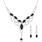 Luxury Bridal Wedding Jewelry Set Black Rhinestone Tassel Earring Necklace for Women 2 Piece Sparkly Crystal Y-Shaped Clavicle Adjustable Chain Choker Fashion Bridesmaids Prom Party Formal Costume