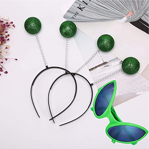 4 Pairs Green Plastic Alien Glasses Alien Sunglasses and 4 Pieces Martian Antenna Headband Boppers Green Ball Headband Boppers for Halloween Kids Cosplay Party Decoration - Thumbnail 5