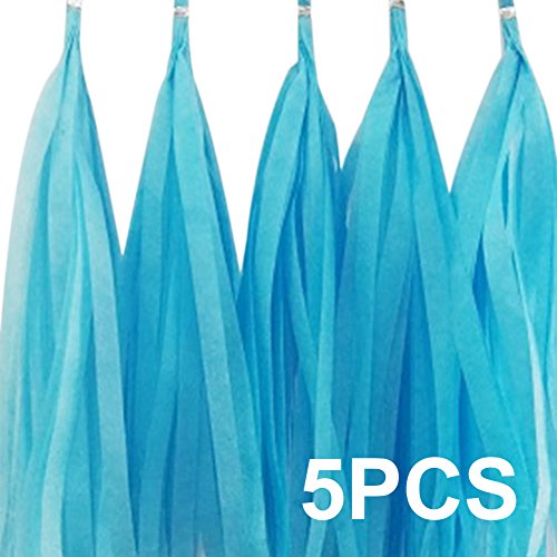 5 PCS DIY Tasseled Banner Paper Tassel Garland Novel Wedding Ceremony Party Supplies Photography Garland Hanging Ornament Decor Sky Blue