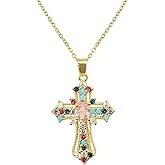 Jean Beau 14K Gold Plated Cubic Zirconia Cross Necklace for Women, Chunky Cross Faith Pendant Necklaces Costume Accessories Jewelry