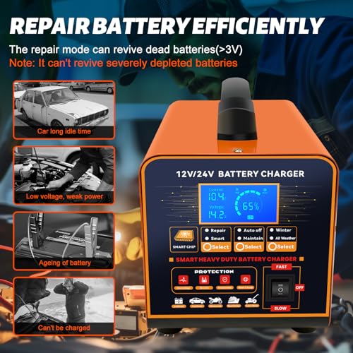 vFound 20A Professional Metal Charger 12 V/24 V Maintainer Automatic Smart Charger with Auto Stop, Repair, Winter Mode for Car Truck Motorcycle (Lead, AGM, GEL)