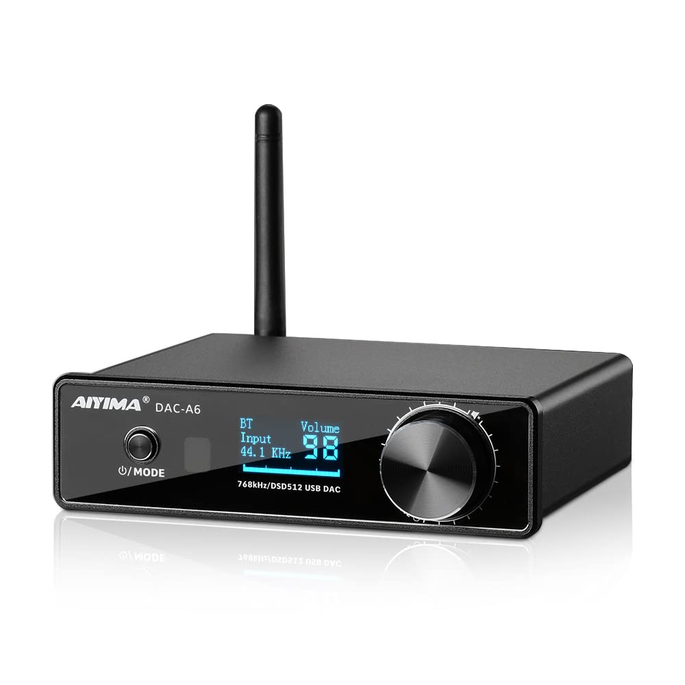AIYIMA DAC A6 Bluetooth DAC Decoder 32 bit/768kHz DSD512 Support LDAC/aptX-HD with OLED Display Remote Control for Speaker Amplifier
