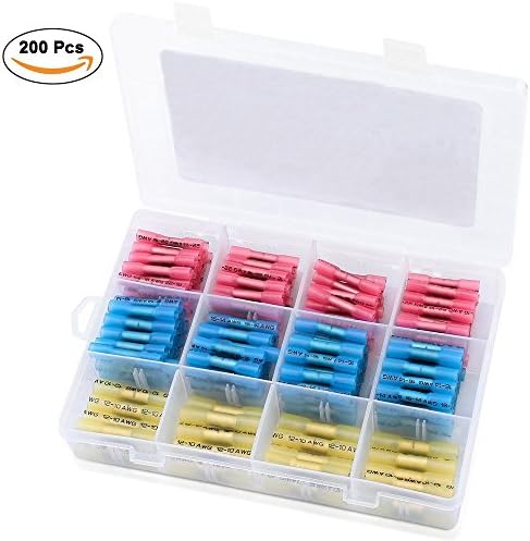 Heat Shrink Wire Connectors, Romwish Crimp Solder Seal Butt Connectors Terminals, Waterproof Electrical Splice Kits for Marine Automotive, AWG 12-10 16-14 22-18 Gauge (200 Pack)
