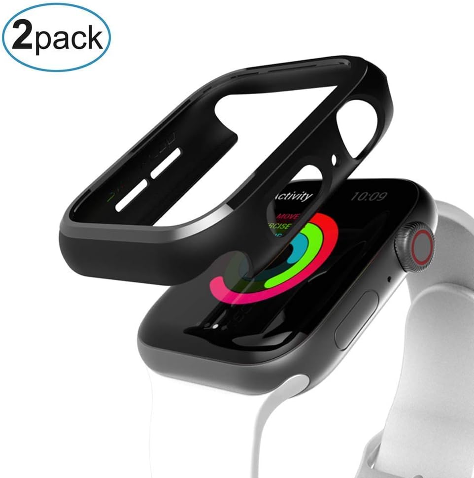 Cozycase 2 Pack Case for Apple Watch SE, Series 6, Series 5, Series 4, Screen Protector Shock-Proof PC HardCover Compatible with Apple Watch Series Case 4/5/6/SE Blcak (40mm)