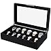SONGMICS Mens Watch Box 12 Slots Large Luxury Carbon Fiber Display Case with Metal Buckle Black UJWB302H