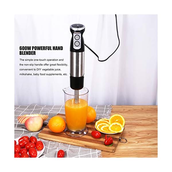 Hand Blender, 4 in 1 Food Processor with Stick Blender 600W, Vegetable Chopper, Egg Whisk Electric, 600ML Measuring Cup