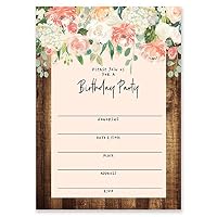 Digibuddha Rustic Flowers Birthday Invitations with Envelopes (Pack of 25) Large 5x7 Fill in Vintage Shabby Chic Excellent Value Party Invites VI0064B