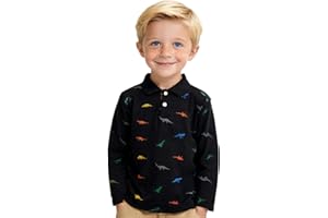 Motteecity Fashion Boys Turndown Collar Dino Printed Polo Shirt