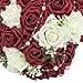 Febou Wedding Bridal Bouquet, Wedding Bride Bouquet, Wedding Holding Bouquet with Artificial Roses Lace Pearl Ribbon, Perfect for Wedding, Church, Party and Home Decor(Heart Pearl, White+Dark Red)