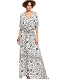 Milumia Women's Boho Split Tie-Waist Vintage Print Maxi Dress White M