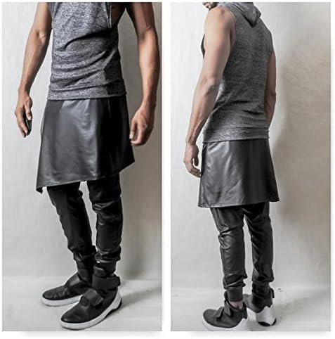 Vegan Faux Leather Latex -Kilt Overlay Drop Crotch Jogger In Coated Jersey Leather Latex