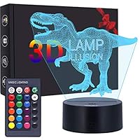 BESWORLDS 3D Dinosaur Night Light, Dinosaur Toys 3D Illusion Lamp and 7 Unique Colors, Remote Control + Smart Touch Dimmable T Rex Toys, Best Christmas Birthday Gifts Toys for Boys & Girls & Adult