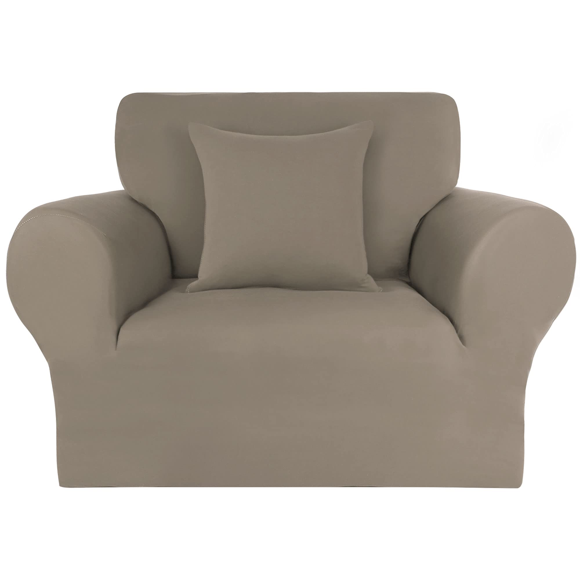 PiccoCasa Stretch Sofa Covers 1 Seater, 1- Piece Beige Spandex Elastic Sofa Slipcovers for Universal Couch with 1 Cushion Cover, Washable Soft Couch Furniture Covers for Dogs