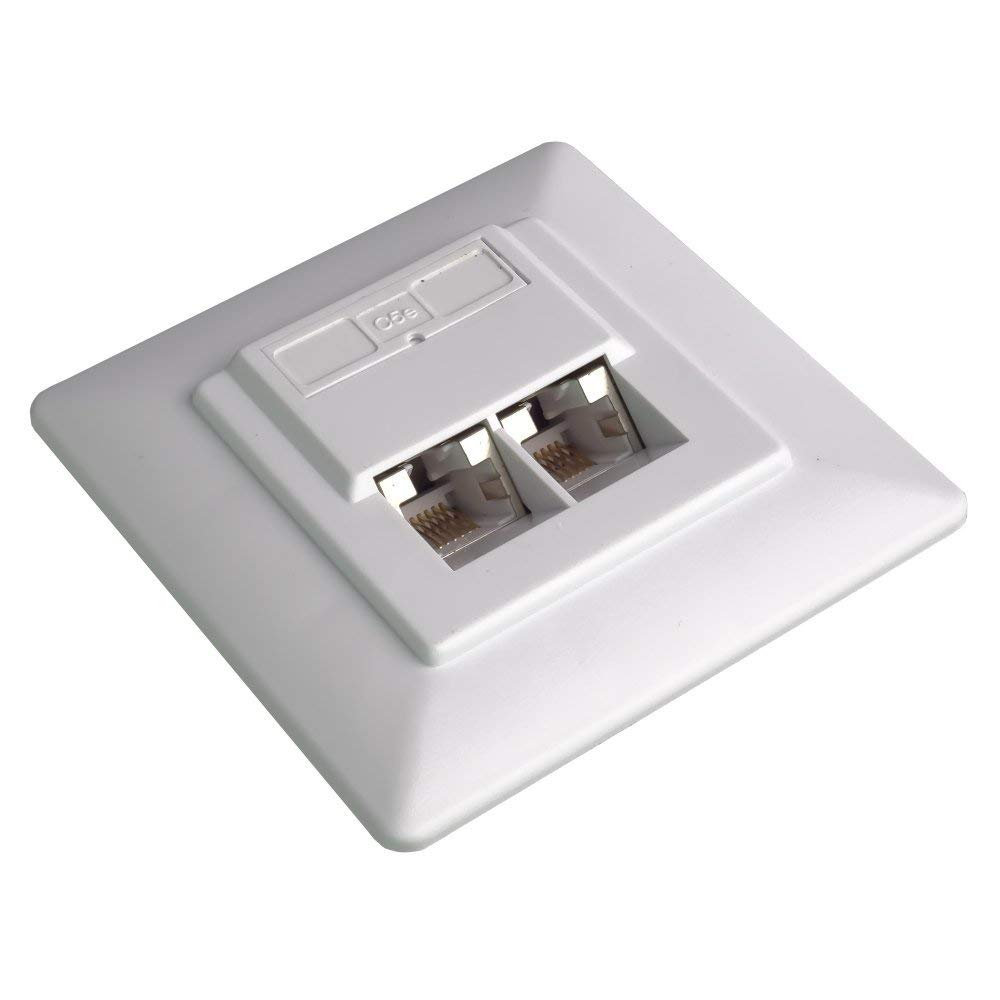 PremiumCord Flush-Mounted Socket 2x RJ45 Socket, Cat5e STP Shielded, White — image 1