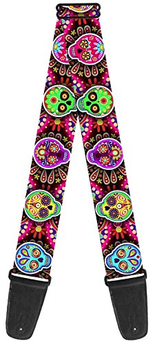 Buckle-Down GS-WTY007 Guitar Strap - Six Sugar Skulls Multi Color, 2" Wide & 29-54" Length
