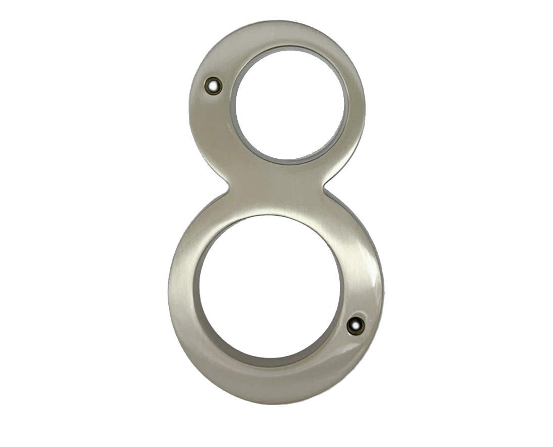 QCAA Traditional Heavy Solid Brass House Number 8, 6", Matte Nickel, 1 Pack, Made in Taiwan