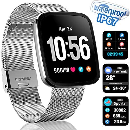 Smart Watch Touchscreen Fitness Tracker with HR Blood Pressure Monito Pedometer Weather Calorie Counter Sleep Monitor Waterproof Smart Sports Watch for Man Women Birthday Android iOS