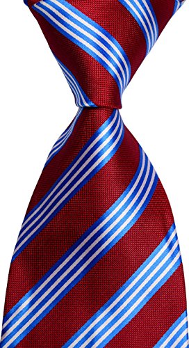 New Classic Striped Red Blue White JACQUARD WOVEN Silk Men's Tie Necktie