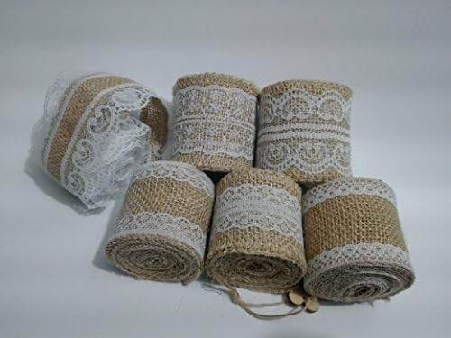 CTY Craft 2M Natural Jute Burlap Ribbon with Lace for Rustic Wedding Supplies and Decorations