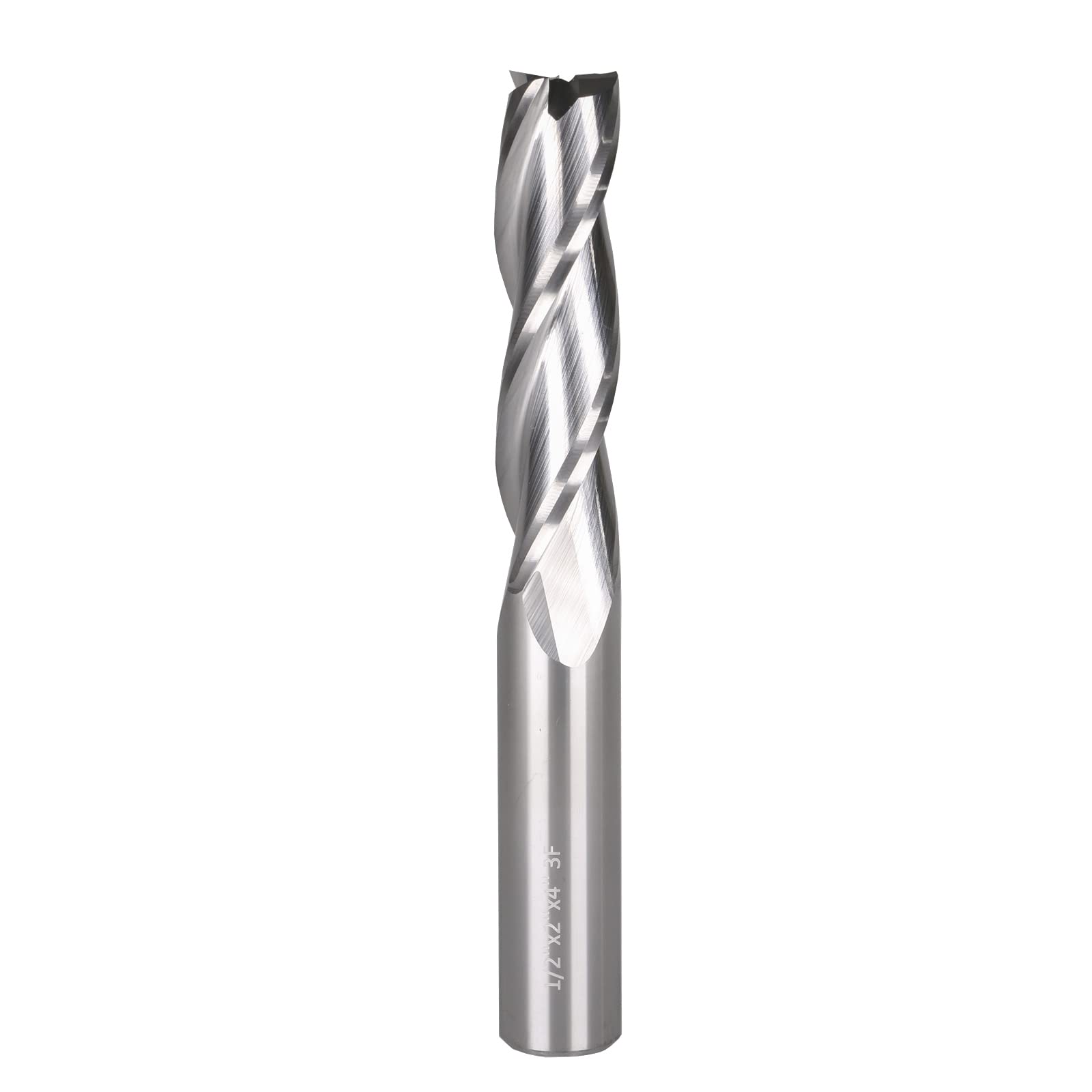 Jiiolioa Spiral CNC Router Bits 1/2 inch Shank 3 Fluter with Extra Long (4 inch Total Length) Solid Carbide Square End Mill for Wood Mortises Carving