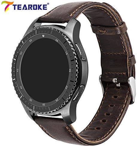 TEAROKE Gear S2/S3 Frontier Band with Quick Release Pins 22mm Genuine Leather Replacement Smart Watch Band for Samsung Gear S2/S3 Frontier / S2/S3 Classic Sports Smartwatch (Brown+Black)