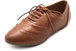 Ollio Women's Shoe Classic Lace Up Dress Low Flat Heel Oxford