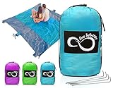 Sand Free Compact Outdoor Beach / Picnic Blanket- Huge-9â€™ x 10â€™ For 7 Adults- Best Mat For Festivals & Hiking-Very Soft & Quick Drying Ripstop Nylon- 5 Weightable Pockets + 4 Anchor Loops & Stakes