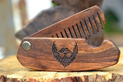 Wooden Hair Comb Folding Man Grooming kit Beard Hair Brush Anniversary Gift for Husband Moustache Walnut - Thumbnail 6