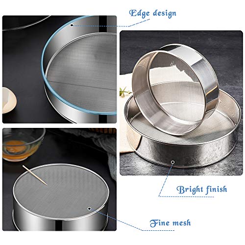 2 Pack Flour Sifter,Stainless Steel Fine Mesh Strainers Flour Sieve,60