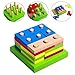 Wooden Educational Preschool Shape Early Developmental Geometric Board Block Stack Sort Chunky Puzzle Toys, Birthday Gift Toy for age 3 4 5 Years Old and Up Kid Children Baby Toddler Boy Girl