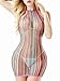 FasiCat Women Lingerie Rainbow Fishnet Babydoll Halter Stretch Chemise