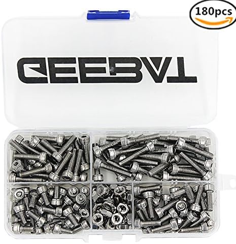 GeeBat M2 M3 M4 304 Stainless Steel Hex Socket Head Cap Screws Nuts Assortment Kit with Plastic Box (M4 Stainless Steel)