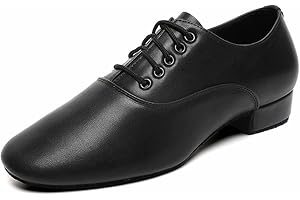 BOKIMD Men's Ballroom Dance Shoes Black Leather Sole Tango Salsa Latin Character Shoe