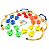 Rainbow Craft DIY Monkey Rock Climbing Holds Set Buddles of 20Pc with 2Pc Handles and 8Ft Knotted Rope for Kids Outdoor Play Includes Mounting Screws and Hooks