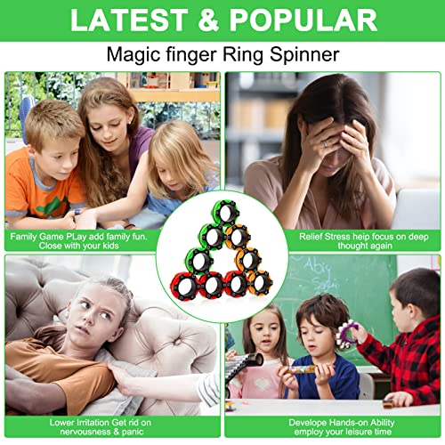 9Pcs Magnetic Ring Fidget Spinner Toys Pack, Tire Style Fingers Magnet Rings, ADHD Stress Relief Magic Fidget Rings for Training Relieves Autism Anxiety, Great Gift for Adults Teens Kids