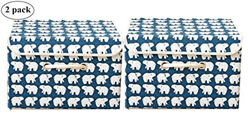 2-Pack Storage Boxes Collapsible Linen Fabric Basket with Lids and Handles by FUNNYGO (bear)