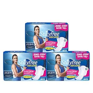 Stayfree Secure Cottony Soft XL Sanitary Pads for Women, 40s x 3 (120 Napkins)