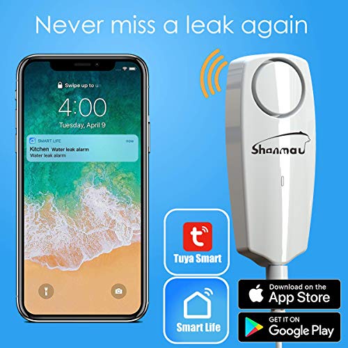 WiFi Water Sensor 100dB Alarm, Smart Water Leak Detector, Tuya APP Free
