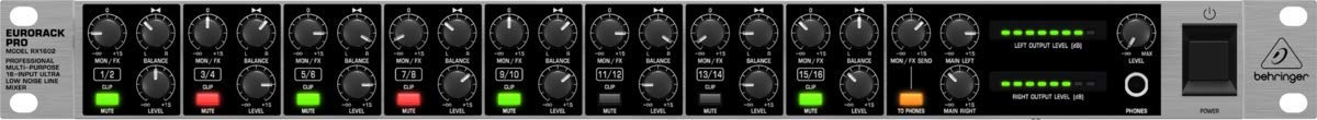 Behringer EURORACK PRO RX1602 Mezclador de línea profesional multiusos de 16 entradas con ruido ultrabajo