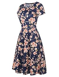 Parietal Shine para mujer manga corta y cuello redondo estampado floral Casual vestido de fiesta