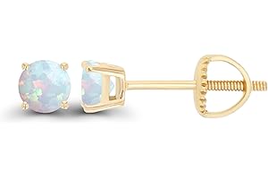 DECADENCE 14K Gold Plated 925 Sterling Silver Hypoallergenic 4mm Round Genuine Birthstone Solitaire Screwback Stud Earrings