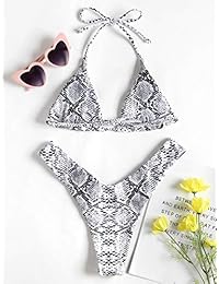 ZAFUL Traje de baño de dos piezas con estampado de piel de serpiente acolchada para dama