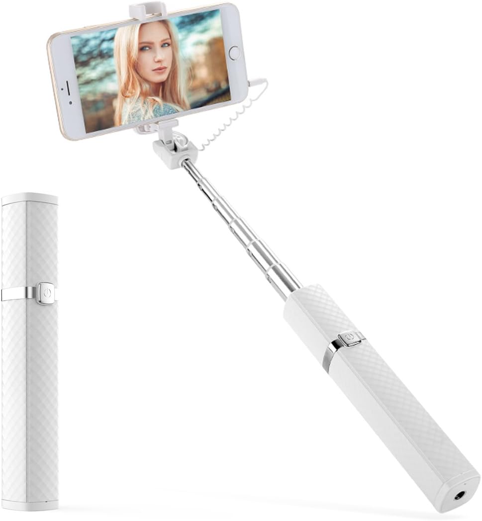 BLUBOO S3 Selfie Sticks One-Piece U-Shape Wired Handheld Monopod for Most Other Smartphones of IOS and Android System [White]