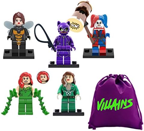 fat cat sales Superhero / Super Villain Girls - Mini Building Block Action Figures - Comes in Nylon Bag for Quick CLEANUP - Try EXCHANGING Interlocking Block Pieces Around for New Looks