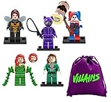 fat cat sales Superhero / Super Villain Girls - Mini Building Block Action Figures - Comes in Nylon Bag for Quick CLEANUP - Try EXCHANGING Interlocking Block Pieces Around for New Looks