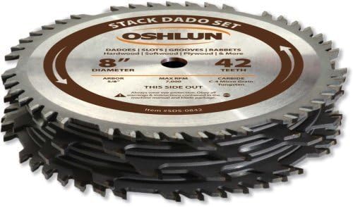 Oshlun SDS-0842 8-Inch 42 Tooth Stack Dado Set with 5/8-Inch Arbor by Oshlun